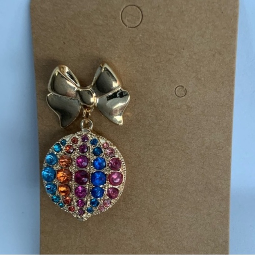 BaubleBar Multicolor Bling Gold Bow Round Dangle Ornament Earring